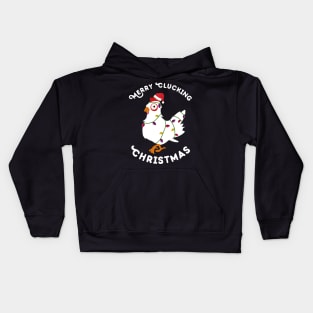 Merry Clucking Christmas Eve Pajama Funny Chicken Santa Pun Kids Hoodie